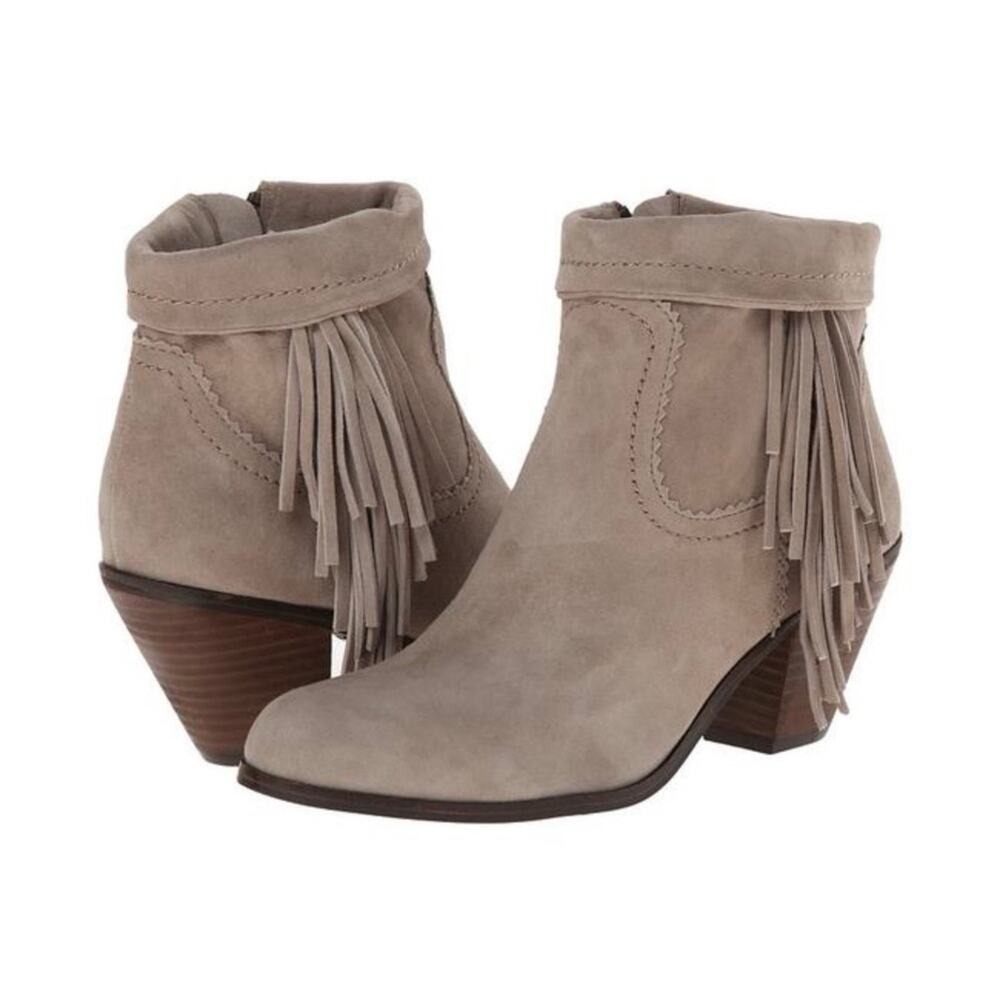 Sam Edelman Size 7.5 Louie Ankle Bootie Distressed Suede Leather Fringe Women's